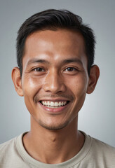 Fototapeta premium Portrait view of a regular happy smiling Myanmar man, ultra realistic, candid, social media, avatar image, plain solid background