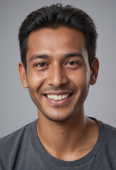 Obraz premium Portrait view of a regular happy smiling Nepal man, ultra realistic, candid, social media, avatar image, plain solid background