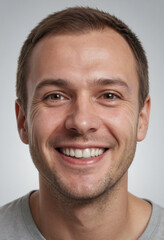 Obraz premium Portrait view of a regular happy smiling Russia man, ultra realistic, candid, social media, avatar image, plain solid background