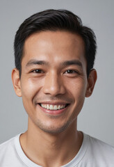 Obraz premium Portrait view of a regular happy smiling Thailand man, ultra realistic, candid, social media, avatar image, plain solid background