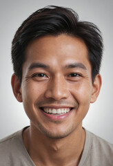 Fototapeta premium Portrait view of a regular happy smiling Thailand man, ultra realistic, candid, social media, avatar image, plain solid background