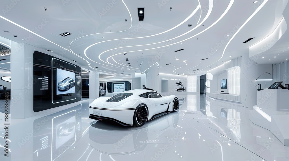 Aufkleber futuristic showroom design with interactive elements