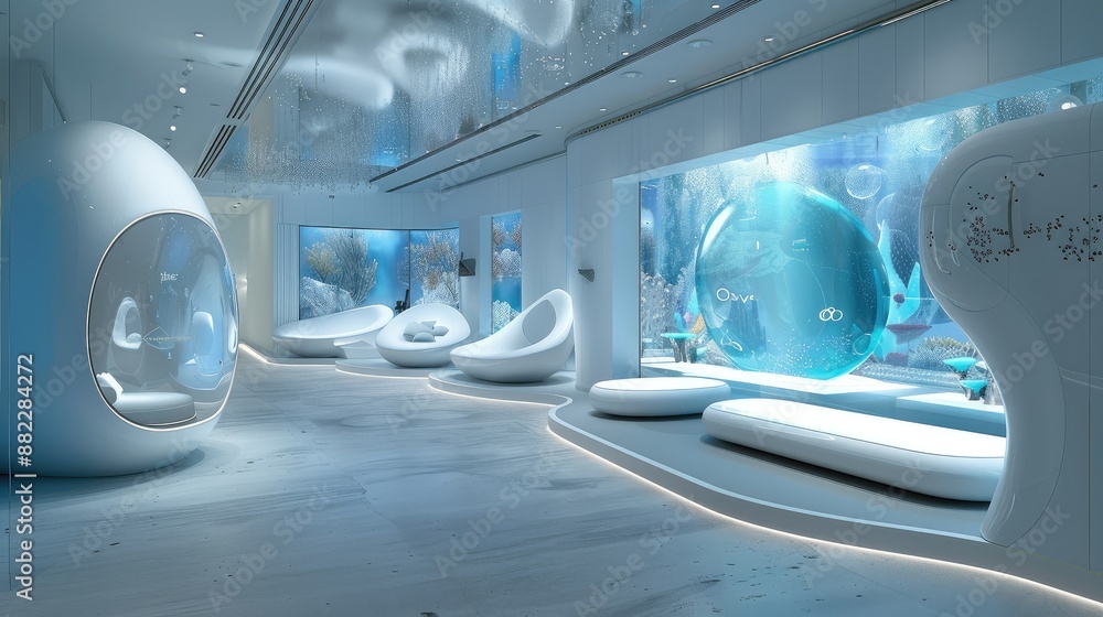 Aufkleber futuristic showroom design with interactive elements