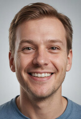 Obraz premium Portrait view of a regular happy smiling Finland man, ultra realistic, candid, social media, avatar image, plain solid background