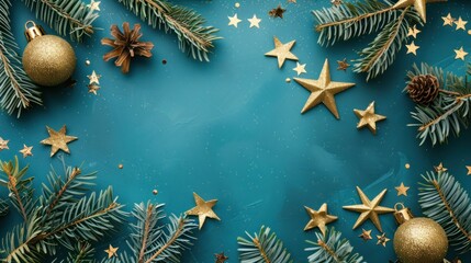 Golden Christmas Decoration on Teal Background