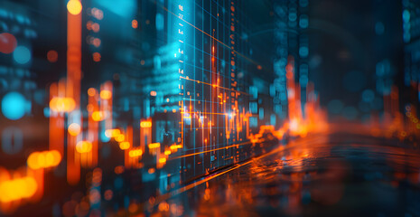 Fototapeta premium A cityscape with a lot of orange and blue lights