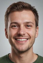 Obraz premium Portrait view of a regular happy smiling Lithuania man, ultra realistic, candid, social media, avatar image, plain solid background