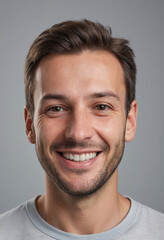 Obraz premium Portrait view of a regular happy smiling Luxembourg man, ultra realistic, candid, social media, avatar image, plain solid background