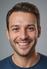 Fototapeta premium Portrait view of a regular happy smiling Luxembourg man, ultra realistic, candid, social media, avatar image, plain solid background