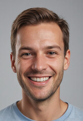 Fototapeta premium Portrait view of a regular happy smiling Netherlands man, ultra realistic, candid, social media, avatar image, plain solid background