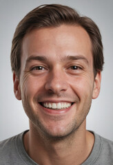 Obraz premium Portrait view of a regular happy smiling Netherlands man, ultra realistic, candid, social media, avatar image, plain solid background