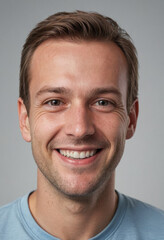 Obraz premium Portrait view of a regular happy smiling Netherlands man, ultra realistic, candid, social media, avatar image, plain solid background