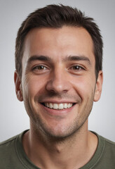 Obraz premium Portrait view of a regular happy smiling North Macedonia man, ultra realistic, candid, social media, avatar image, plain solid background