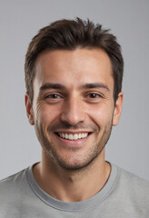 Fototapeta premium Portrait view of a regular happy smiling North Macedonia man, ultra realistic, candid, social media, avatar image, plain solid background