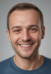 Obraz premium Portrait view of a regular happy smiling Poland man, ultra realistic, candid, social media, avatar image, plain solid background