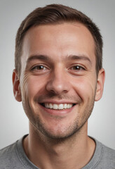 Obraz premium Portrait view of a regular happy smiling Poland man, ultra realistic, candid, social media, avatar image, plain solid background