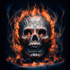 Infernal Guardian: Square Dark Fantasy Art - Flaming Skull for Halloween