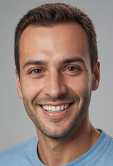 Obraz premium Portrait view of a regular happy smiling San Marino man, ultra realistic, candid, social media, avatar image, plain solid background