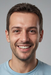 Obraz premium Portrait view of a regular happy smiling Serbia man, ultra realistic, candid, social media, avatar image, plain solid background