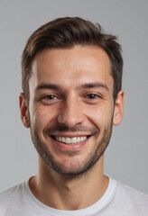 Portrait view of a regular happy smiling Serbia man, ultra realistic, candid, social media, avatar image, plain solid background