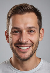 Obraz premium Portrait view of a regular happy smiling Slovakia man, ultra realistic, candid, social media, avatar image, plain solid background