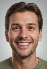 Fototapeta premium Portrait view of a regular happy smiling Slovenia man, ultra realistic, candid, social media, avatar image, plain solid background