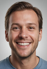Obraz premium Portrait view of a regular happy smiling Sweden man, ultra realistic, candid, social media, avatar image, plain solid background