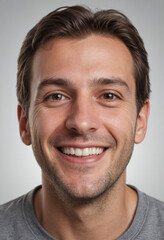 Obraz premium Portrait view of a regular happy smiling Switzerland man, ultra realistic, candid, social media, avatar image, plain solid background