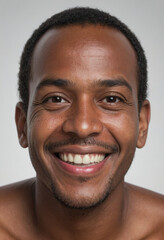 Fototapeta premium Portrait view of a regular happy smiling Antigua and Barbuda man, ultra realistic, candid, social media, avatar image, plain solid background