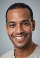 Fototapeta premium Portrait view of a regular happy smiling Dominican Republic man, ultra realistic, candid, social media, avatar image, plain solid background