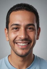 Obraz premium Portrait view of a regular happy smiling El Salvador man, ultra realistic, candid, social media, avatar image, plain solid background