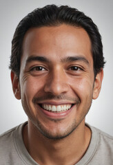 Obraz premium Portrait view of a regular happy smiling El Salvador man, ultra realistic, candid, social media, avatar image, plain solid background