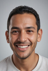 Obraz premium Portrait view of a regular happy smiling El Salvador man, ultra realistic, candid, social media, avatar image, plain solid background