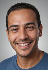 Obraz premium Portrait view of a regular happy smiling El Salvador man, ultra realistic, candid, social media, avatar image, plain solid background