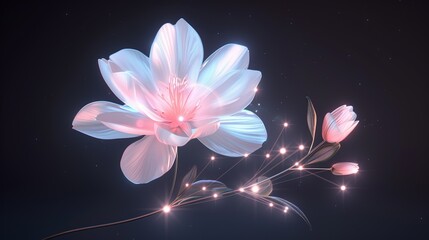 Abstract space scene with colorful flowers and advanced technology elements symbolizing the harmonious relationship between new space discoveries and the natural world Illustration, Image, ,
