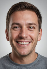 Obraz premium Portrait view of a regular happy smiling New Zealand man, ultra realistic, candid, social media, avatar image, plain solid background