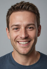 Obraz premium Portrait view of a regular happy smiling New Zealand man, ultra realistic, candid, social media, avatar image, plain solid background