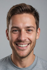 Fototapeta premium Portrait view of a regular happy smiling New Zealand man, ultra realistic, candid, social media, avatar image, plain solid background
