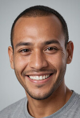 Obraz premium Portrait view of a regular happy smiling Tonga man, ultra realistic, candid, social media, avatar image, plain solid background