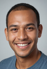 Obraz premium Portrait view of a regular happy smiling Tuvalu man, ultra realistic, candid, social media, avatar image, plain solid background