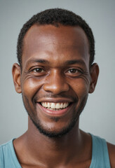 Obraz premium Portrait view of a regular happy smiling Vanuatu man, ultra realistic, candid, social media, avatar image, plain solid background