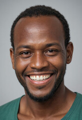 Obraz premium Portrait view of a regular happy smiling Vanuatu man, ultra realistic, candid, social media, avatar image, plain solid background
