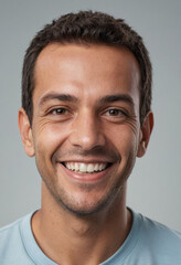 Obraz premium Portrait view of a regular happy smiling Brazil man, ultra realistic, candid, social media, avatar image, plain solid background
