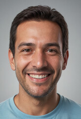 Obraz premium Portrait view of a regular happy smiling Chile man, ultra realistic, candid, social media, avatar image, plain solid background