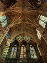 Fototapeta premium Stained glass cathedral interior