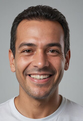 Obraz premium Portrait view of a regular happy smiling Colombia man, ultra realistic, candid, social media, avatar image, plain solid background