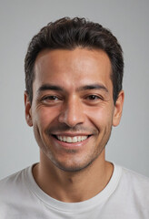 Obraz premium Portrait view of a regular happy smiling Colombia man, ultra realistic, candid, social media, avatar image, plain solid background