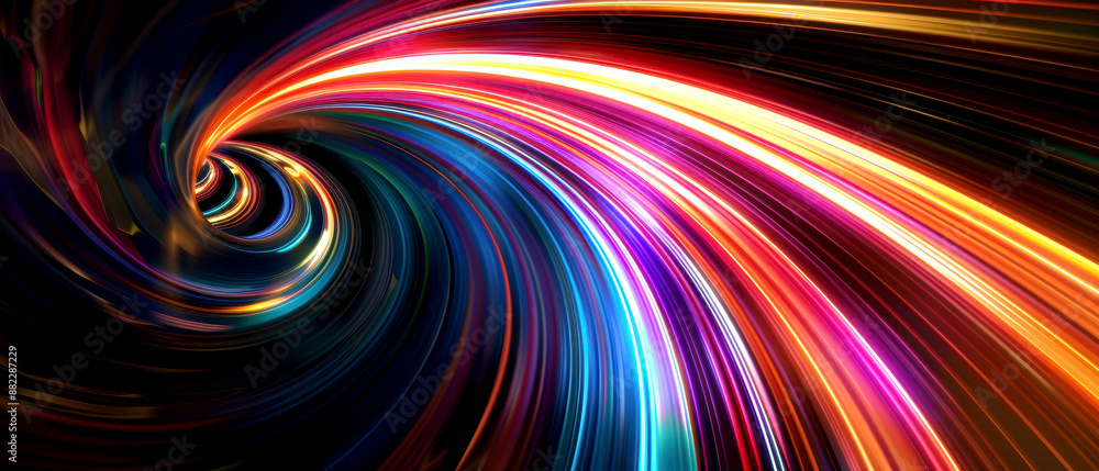 Poster abstract light trails in vivid colors. a mesmerizing display of swirling light trails in vibrant sha
