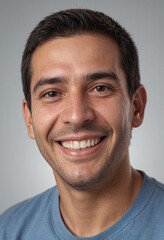 Obraz premium Portrait view of a regular happy smiling Paraguay man, ultra realistic, candid, social media, avatar image, plain solid background