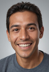 Fototapeta premium Portrait view of a regular happy smiling Peru man, ultra realistic, candid, social media, avatar image, plain solid background